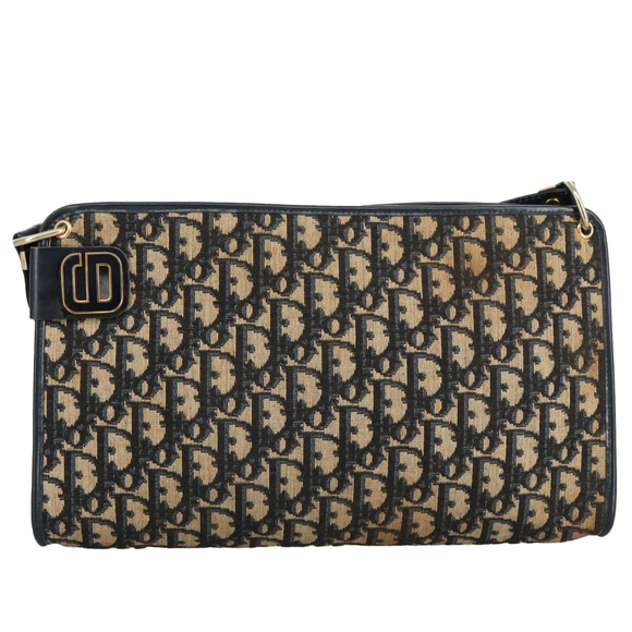 Christian Dior Trotter Canvas Shoulder Bag Navy Gold Auth ep6208 - Picture 2 of 16